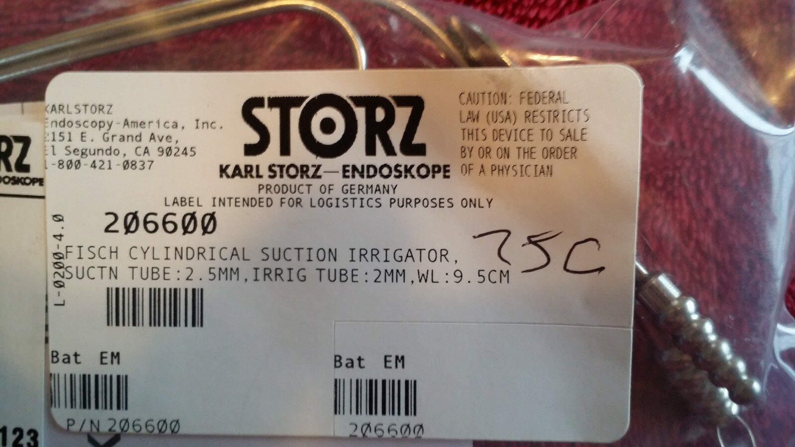 206600 KARL STORZ FISCH CYLINDRICAL SUCTION IRRIGATOR TUBE 2MM eBay