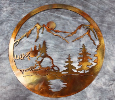 Mountain Scene Circle Metal Wall Art Decor 13 1/2''