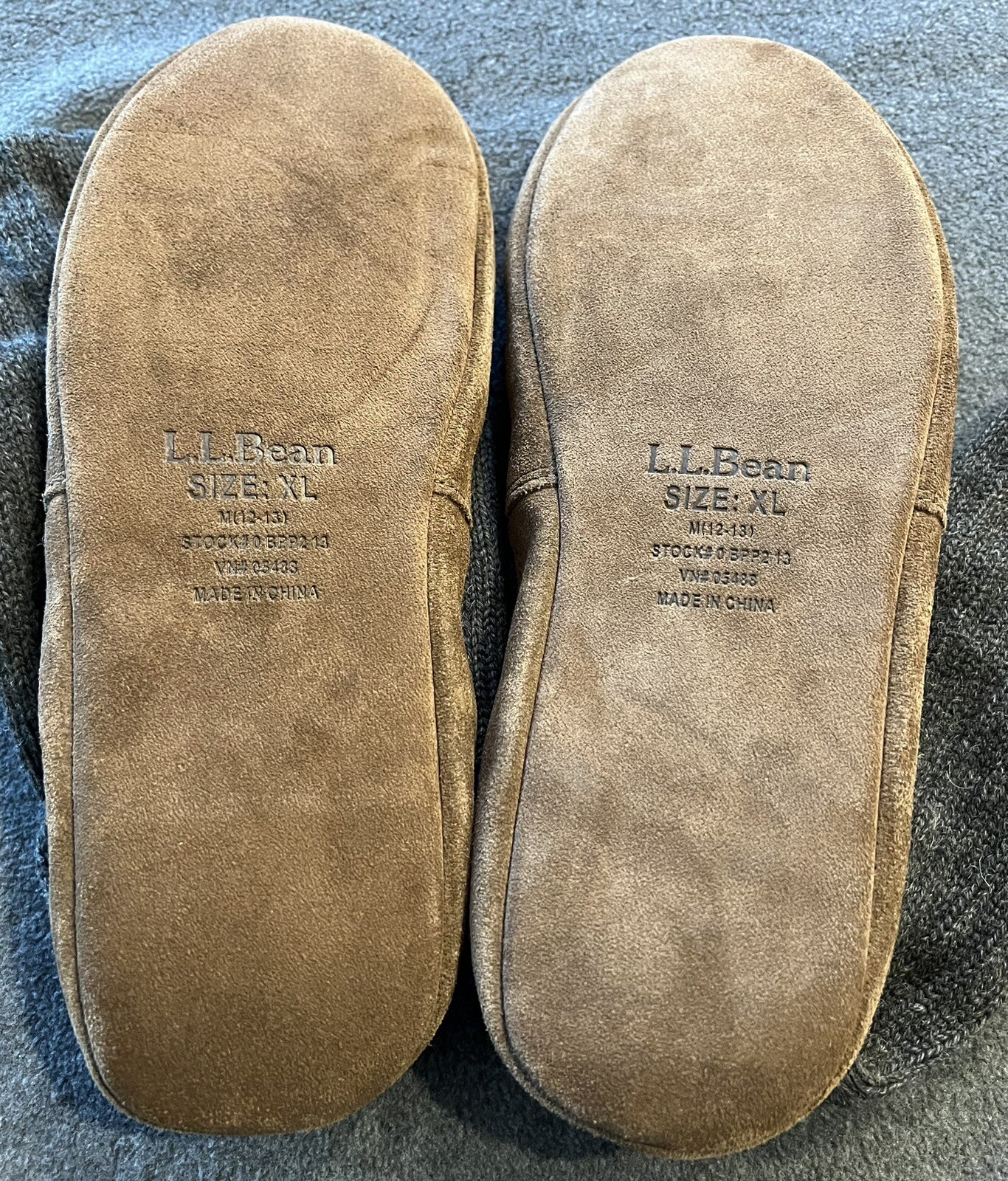 LL Bean Bean Men's Slipper Socks Lambswool Suede XL 1213 Gray/Brown