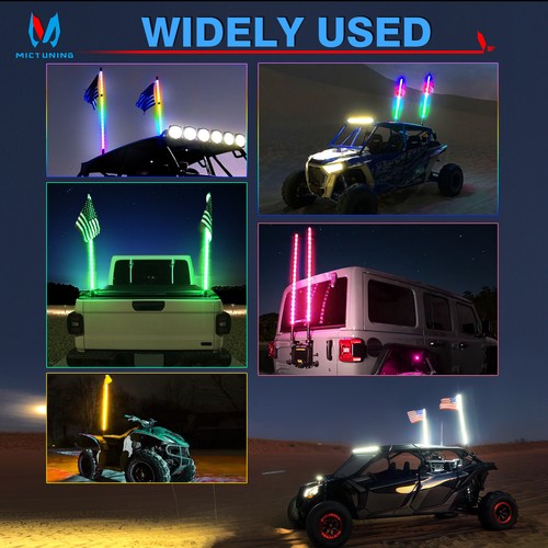 MICTUNING 3ft/4ft RGB LED Whip Light Antenna Lamp For Jeep GMC RZR UTV ATV Truck - Picture 21 of 33