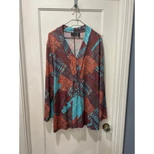 Attitudes by Renee woman 2X colorful pattern Tunic Shirt Boho Artsy Wearable Art