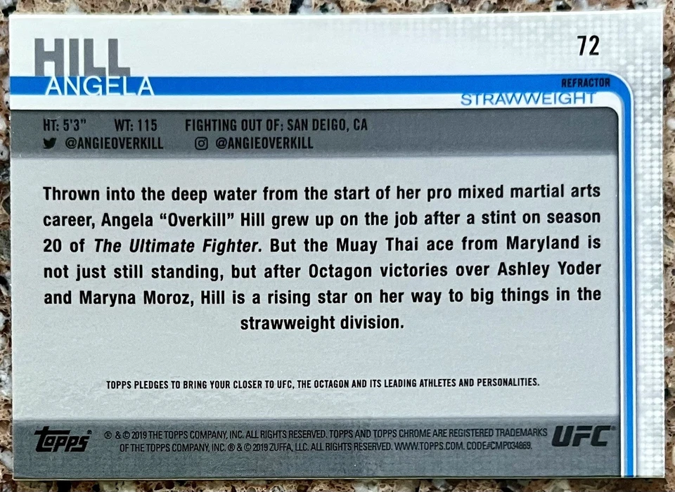 2019 Topps Chrome UFC ANGELA HILL Refractor #72 🔥 - Image 2 of 2