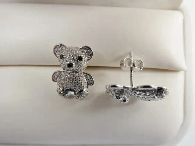 2 Ct Simulated Diamond Women Tiny Teddy Bear Stud Earring 14K White Gold Plated