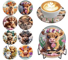 8 Pieces Cow Diamond Art Coasters Kit, Diamond Painting Coasters, Cow Diamonds e