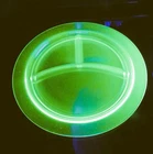 Vintage Uranium Green Depression Glass Divided 10.5" Plate.