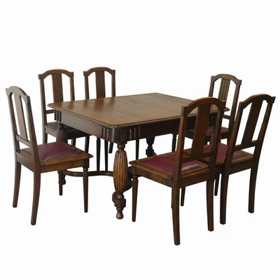 Tischgruppe antik ausziehbar 6 Stühle Art Deco Eiche -12044- - Bild 1 von 4