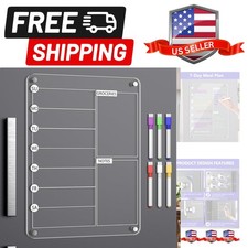 Acrylic Meal Planner Magnetic Menu Board for Kitchen Fridge, 13"x9" Clear Wee...
