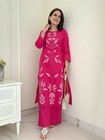 Conjunto Pantalón Kurta Mujer Rani Rosa Bordado Algodón Puro Conjunto Informal Indio