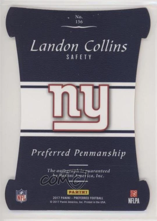 2017 Panini Preferred Preferred Penmanship Red /35 Landon Collins #156 Auto - Image 2 of 2