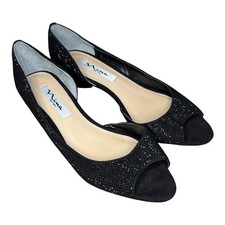 Nina Black Sparkly Open Toed Shoes Size 8