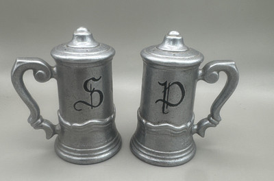 VTG Wilton 1978 Heavy Pewter ''Country French'' Tankard Salt & Pepper Shakers