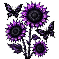 Gothic Sunflower Bat Butterfly Sticker Dark Floral Fantasy Vinyl Decal
