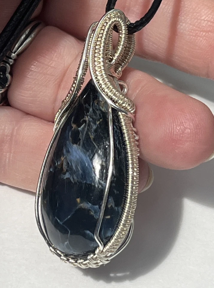 Pietersite ~ Colgante hecho a mano sin deslustre fino enchapado en plata .999 envuelto en alambre 2q Foto 4 de 4
