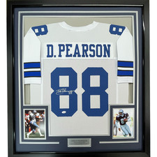 Framed Autographed/Signed Drew Pearson 33x42 Dallas White Jersey JSA COA