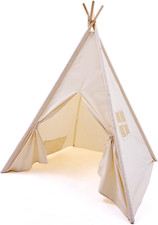 Kids Play Teepee Tent with Carry Bag 43 X 43 X 63 Inch, Natural Cotton Canvas
