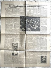 Original Zeitungsartikel 2.10.1946 Nürnberger Prozesse Urteilsbegründungen 2 S.