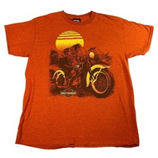 Harley Davidson T-Shirt Grafica Arancione Moto Sole Montagne Uomo L