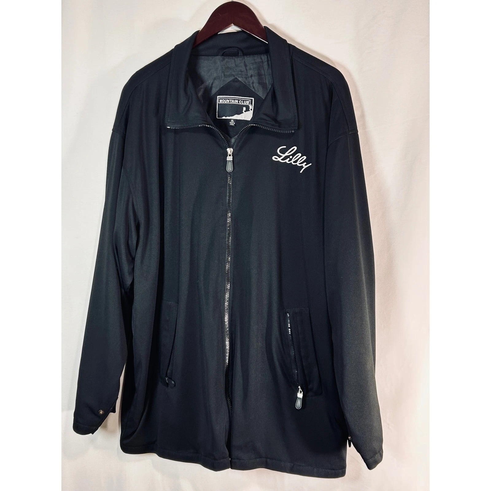 Mountain Club Mens Black Full Zip Jacket Lilly Embroidered XL Outdoor Outerwear