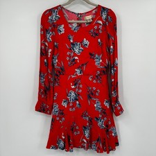Altar'd State Red Floral Cottagecore Long Sleeve Mini Dress Size Medium Romantic