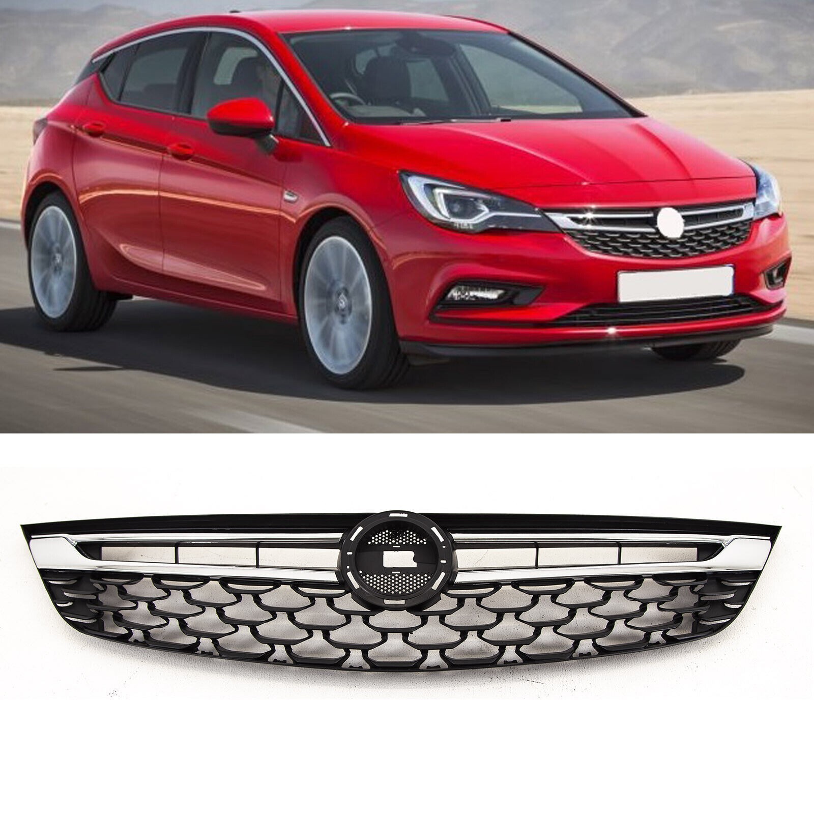 Front Bumper Main Grille Black W/Chrome Trim Fits Vauxhall Astra K 2015-19 New