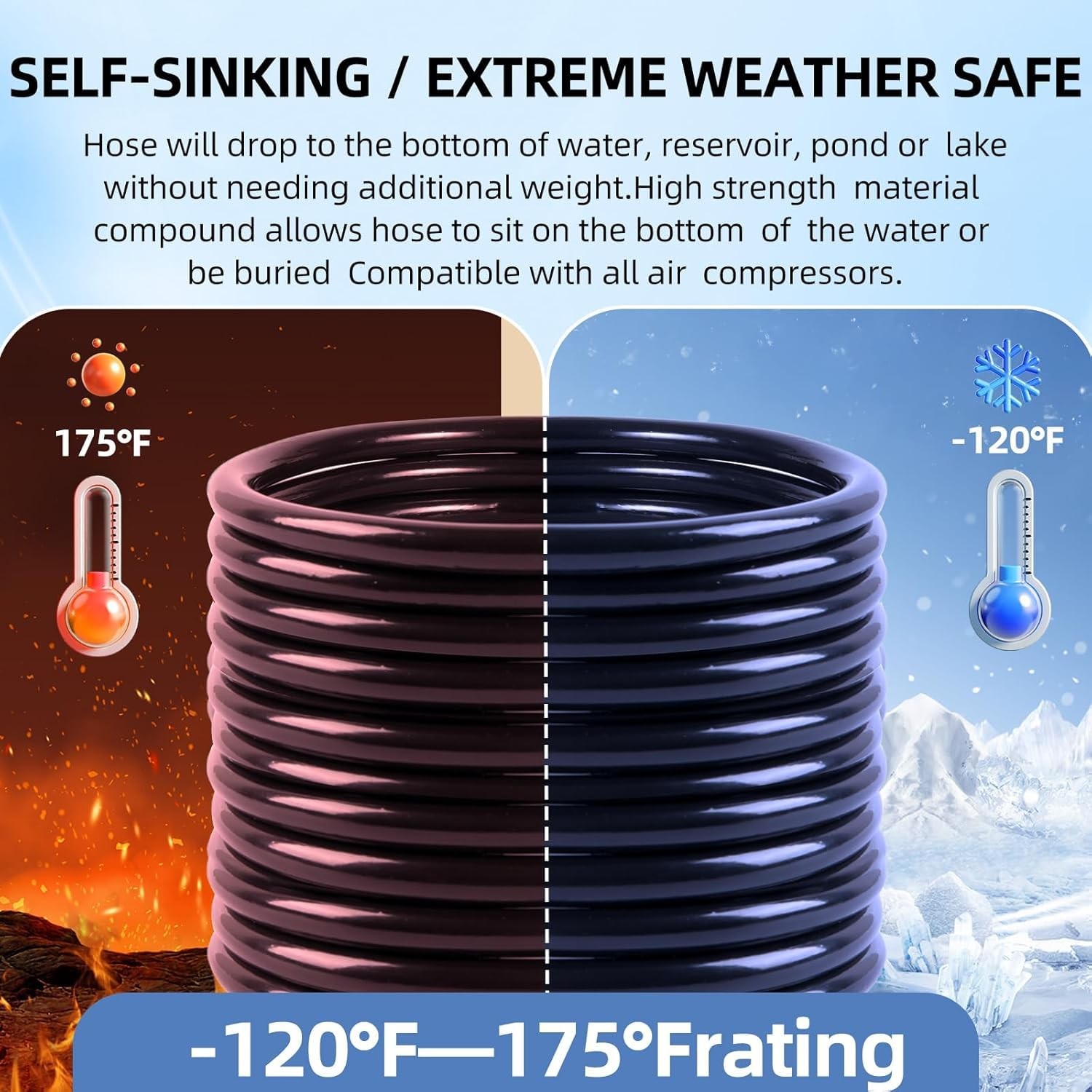 3/8 Inch Self Sinking Aeration Hose,100 Feet Weighted Pond Aerator Hose Kit 8...