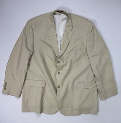 Stafford Mens Sport Coat 50R Silk Wool Beige Blazer Jacket Modern Career City