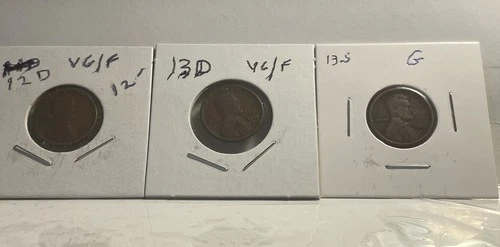 Lincoln Pennies 1912 D  1913 D And 1913 S