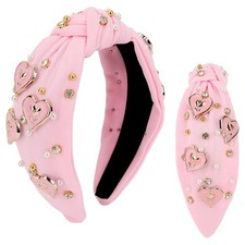 Valentines Headband Pink Knotted Rhinestone Crystal Heart Party Decor