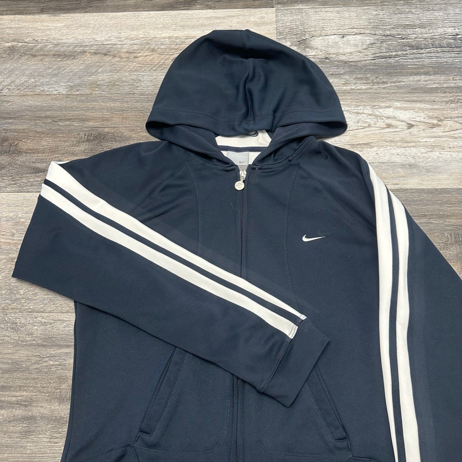 SACAI X NIKE Giacca con cappuccio zip intera vintage Y2K anni 2000 Nike blu bianco donna M Mini Swoosh