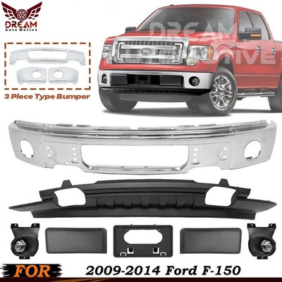 Front Bumper Chrome Steel & Fog Lights Assembly Kit For 2009-2014 Ford F-150