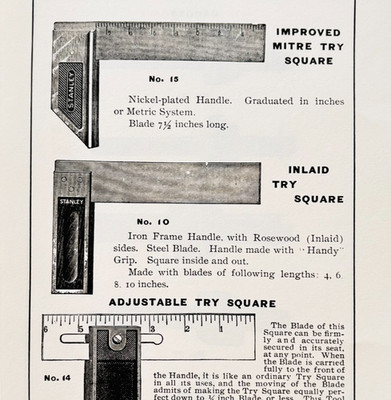 1900 Stanley Tools Mitre Try Square Advertisement Victorian Wood Engraving F17E