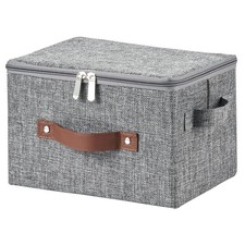 Small Storage Bins Zipper Lid Cotton Linen Fabric Lidded Baskets Boxes Gray