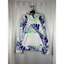 Adidas Boys Hoodie All Over Logo Print Fleece Sweatshirt M - 10/12