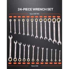 Combination Wrench Set 24Piece Ratcheting Wrench Set with Organizer Rack