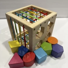 Wooden Shape Sorting Activity Cube With Sensory Rattling Blocks Montessori