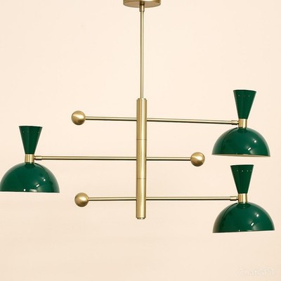 Mid-Century Modern Dark Green Brass Sputnik Chandelier 3 Shade Handmade Light
