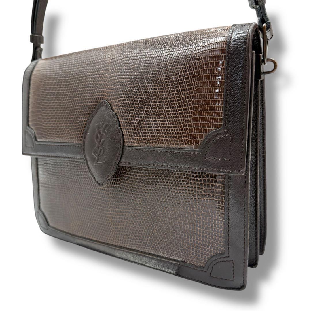 YSL Yves Saint Laurent Rare Lizard Leather Shoulder Bag 874 Pre-Owned