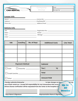 Vehicle Rental Receipt Book: Perfect for Rental Dealership and Car Rental Agenci