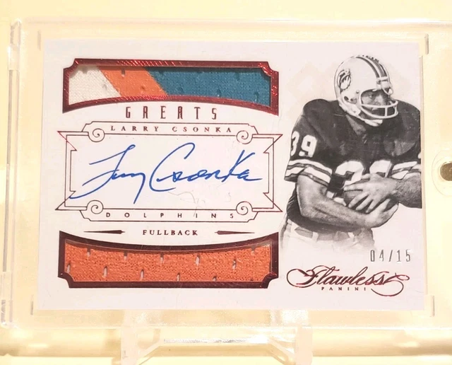 2014 Flawless Larry Csonka Greats Dual 3 Color Patch Auto Autograph /15 Dolphins
