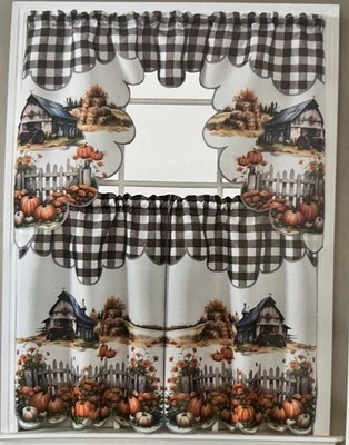 3pcs Pumpkin Fall Thanksgiving Kitchen Curtain Set 60 x 36in  Free Shipping