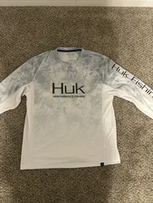 Huk Fishing Shirt Mens M White Performance Stretch Long Sleeve
