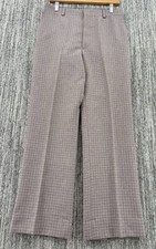 VTG 70  s Men  s Brown Gray Plaid Straight Pants Talon Zipper 30x30 Disco 9  Leg