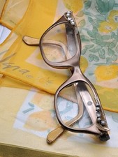 TURA Cat Eye Eyeglasses Vntg 50s 3D Rhinestone Pearl Wrap Around Vine Alunimum