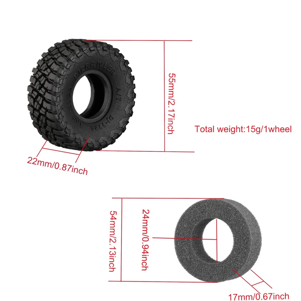 GPM 1.0 Inch High Adhesive Crawler Rubber Tires With Foam Inserts For TRX-4M - Image 3 of 4