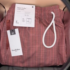 Goodfellow Co Men's 5" Striped Swim Shorts Dark Red Size M