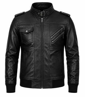 Men s Black Leather Bomber Jacket Real Lambskin Style Urban Outerwear Jacket