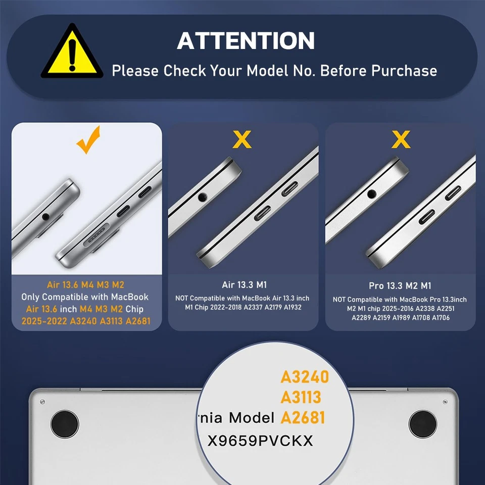 For MacBook Air 13" A2681 A3113 A3240 Crystal Case + Keyboard & Screen Cover+LCD - Image 2 of 4