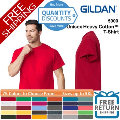   Gildan Men Heavy Cotton & Blends T-shirt Classic Short Sleeve Upto 5XL 5000 a