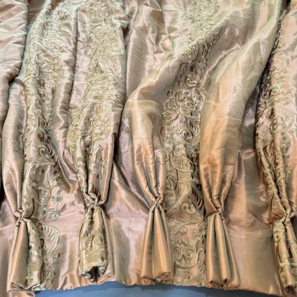 Panel cortina cortina plisado pellizco personalizado marrón damasco borde floral cuentas Foto 4 de 4