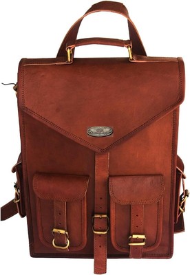 20'' Men's Genuine Leather Vintage Laptop Backpack Rucksack Messenger Satchel Bag